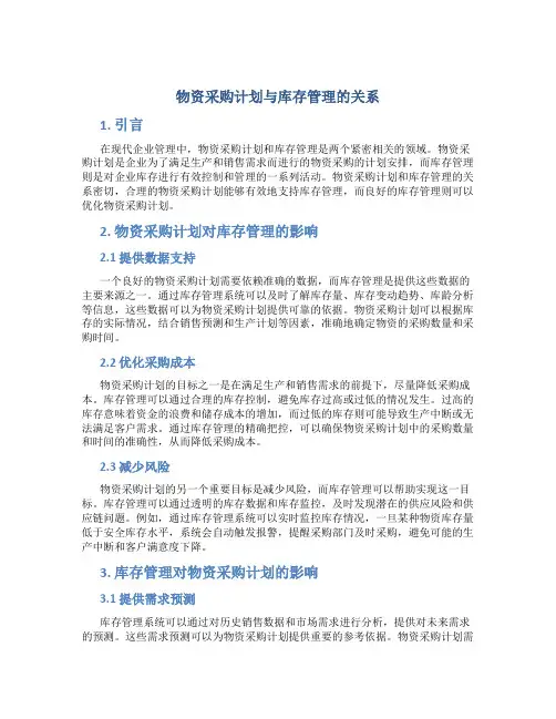 物资采购计划与库存管理的关系