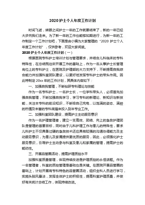 2020护士个人年度工作计划