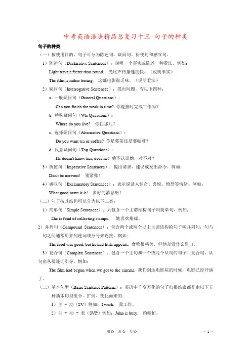 中考英语语法精品总复习十三 句子的种类