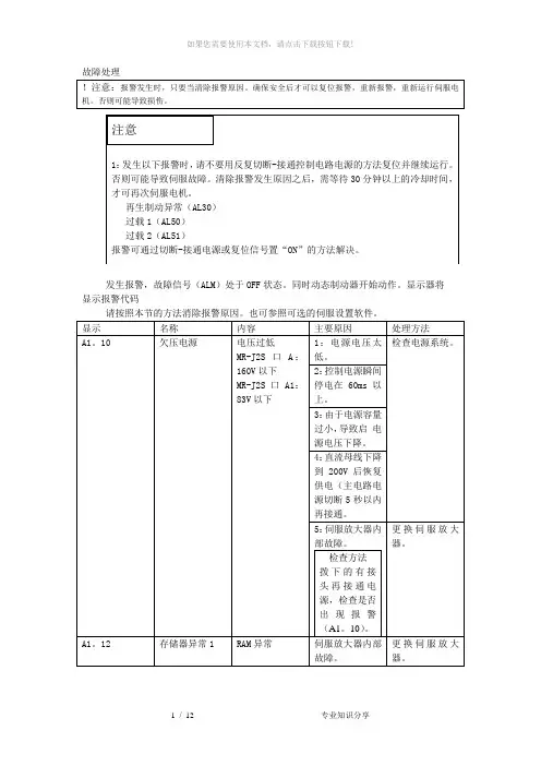 三菱伺服故障代码处理