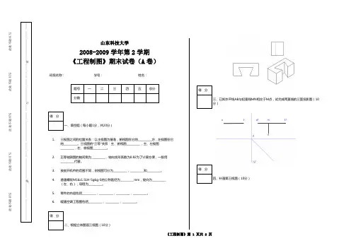 山东科技大学2008-2009学年第2学期《工程制图》期末试卷(A卷)【含答案】