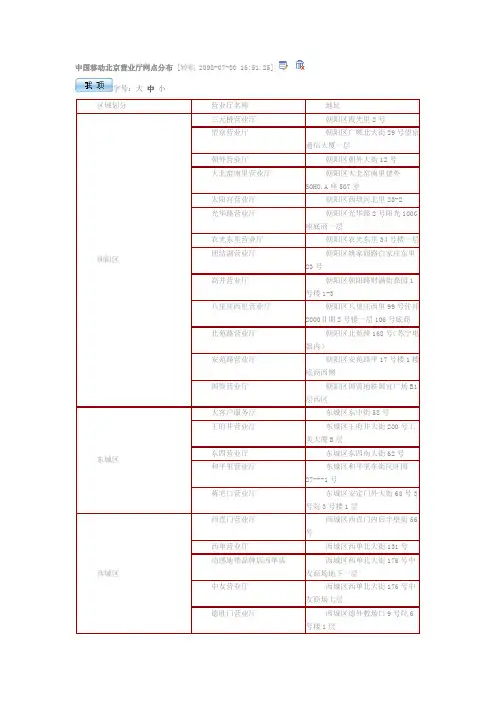 中国移动北京营业厅网点分布