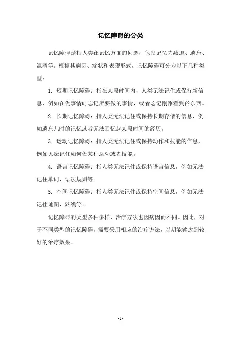 记忆障碍的分类