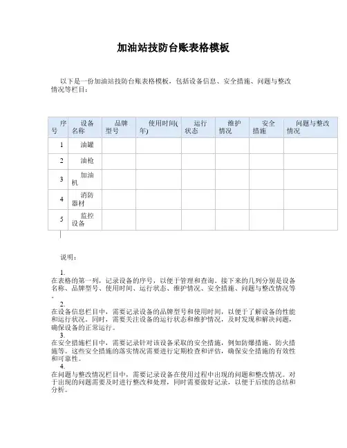 加油站技防台账表格模板