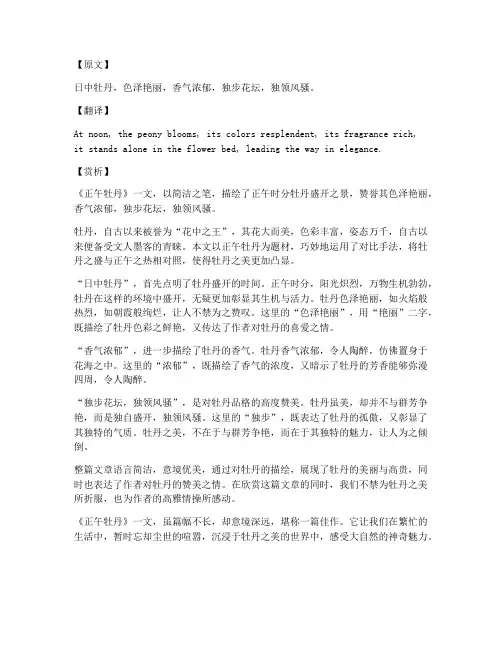 文言文正午牡丹翻译赏析