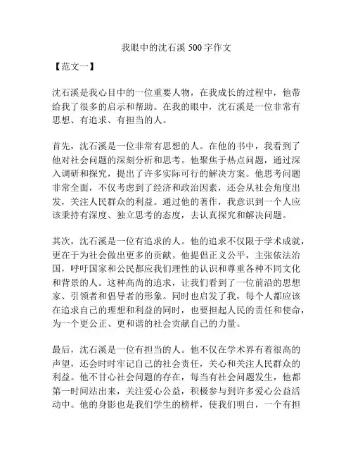 我眼中的沈石溪500字作文