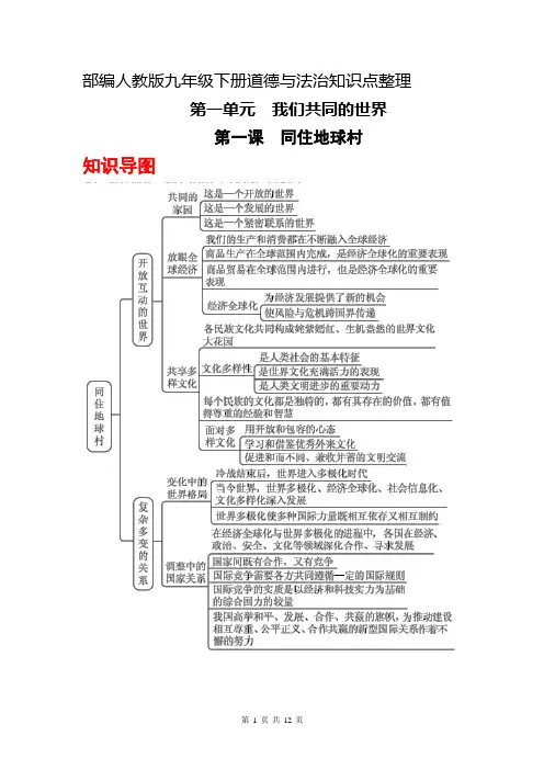 2019春部编人教版九年级下册道德与法治第一课 同住地球村 知识点整理与复习