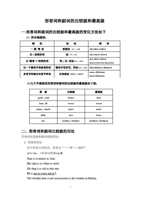 初中英语语法形容词和副词的比较级和最高级