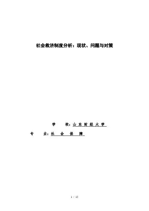 社会救济制度分析：现状、问题与对策