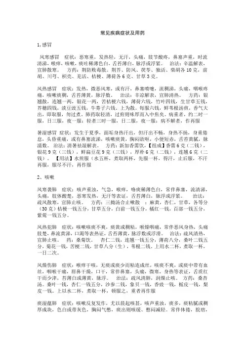 常见疾病症状及用药