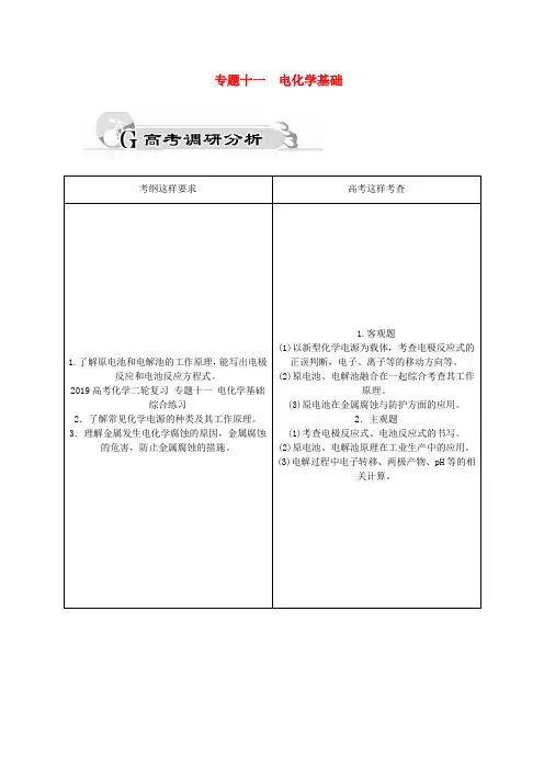 2019高考化学二轮复习 专题十一 电化学基础综合练习.doc