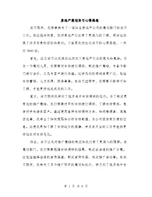 房地产策划实习心得感想