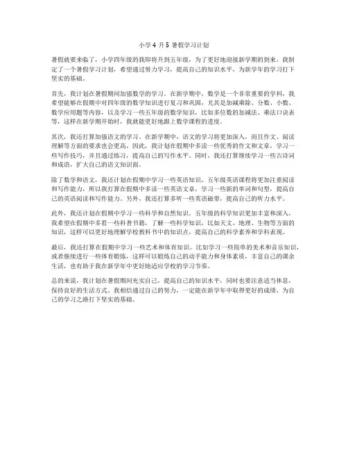 小学4升5暑假学习计划