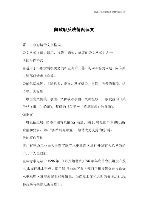 向政府反映情况范文