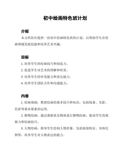 初中绘画特色班计划