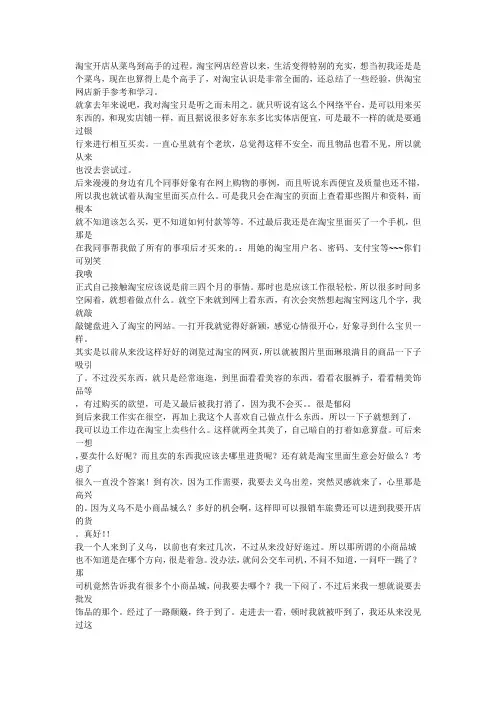 淘宝开店从菜鸟到高手的过程