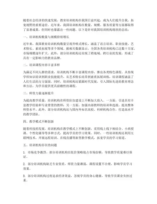 培训机构现状总结范文