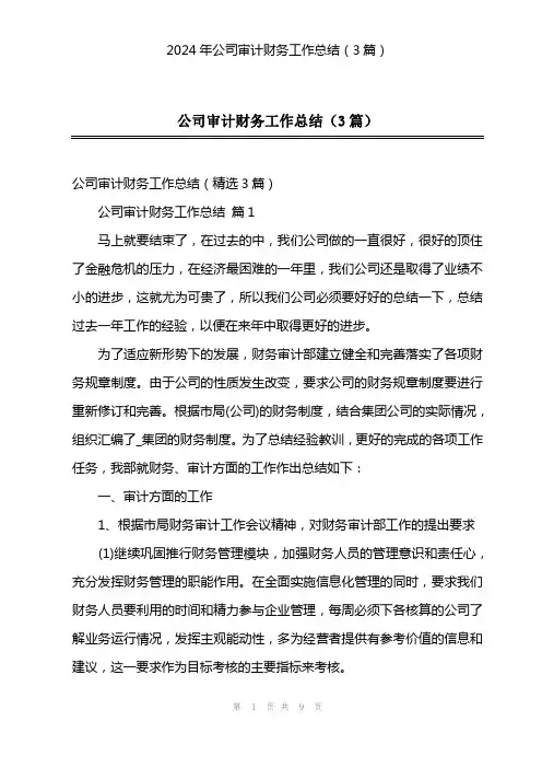 2024年公司审计财务工作总结(3篇)