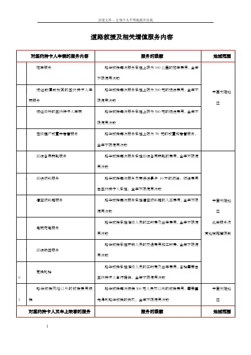 道路救援及相关增值服务内容