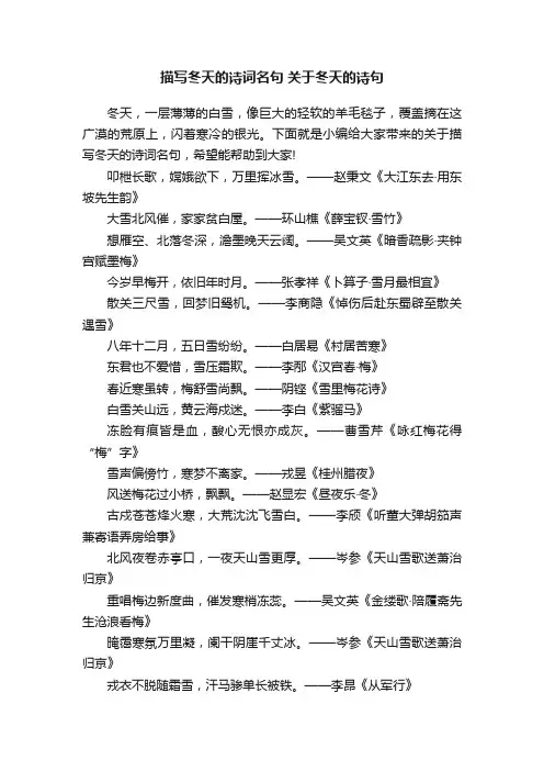描写冬天的诗词名句关于冬天的诗句