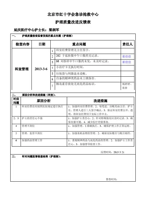 3月延庆护理质量改进反馈表