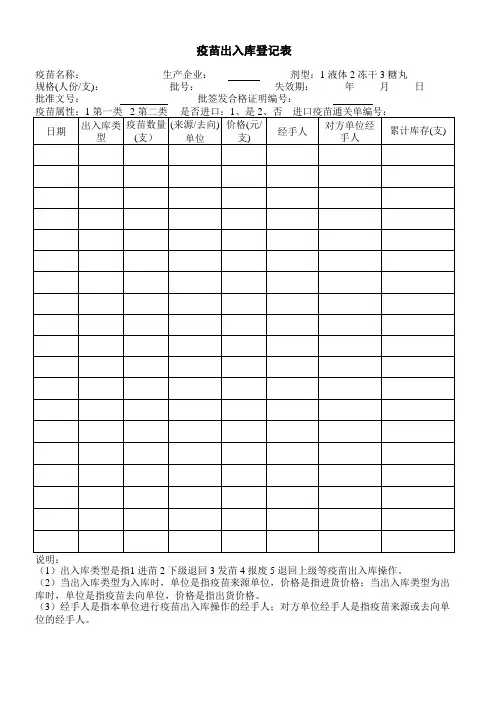 疫苗出入库登记模板