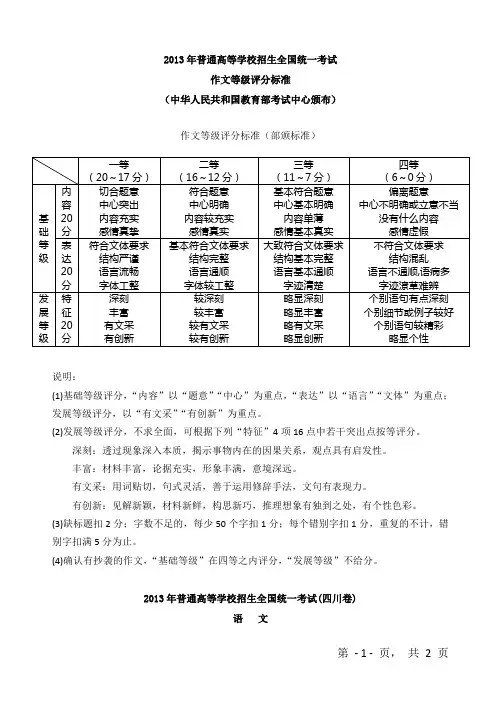 2013年高考作文评分标准