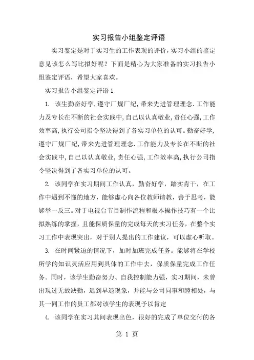 实习报告小组鉴定评语