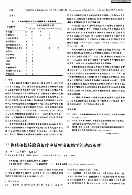 25例结核性脑膜炎治疗中脑脊液细胞学的动态观察