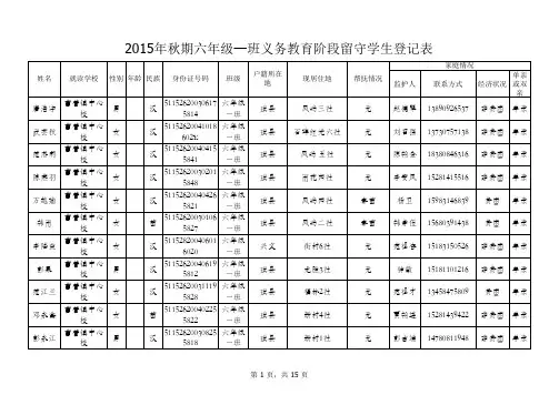 2015年秋期义务教育阶段留守学生登记表