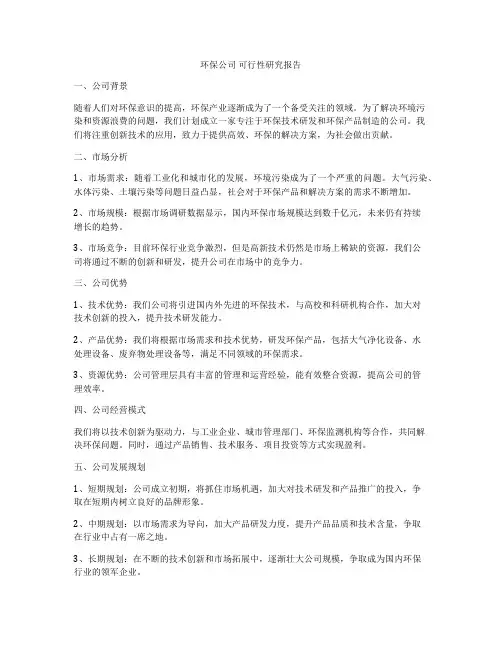环保公司 可行性研究报告