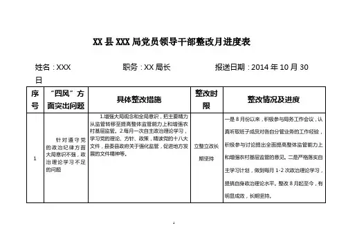 领导干部个人整改进度表 (xxx)