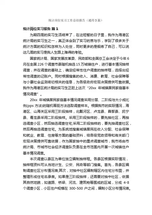 统计岗位实习工作总结报告（通用3篇）