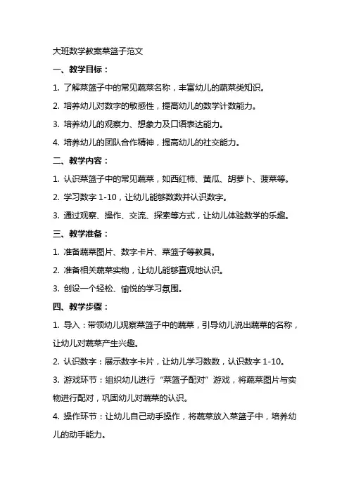 大班数学教案菜篮子范文