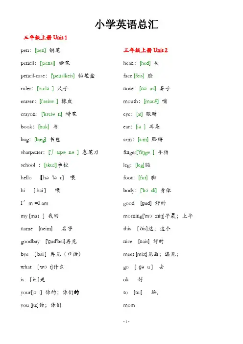人教版小学英语单词表(含音标)