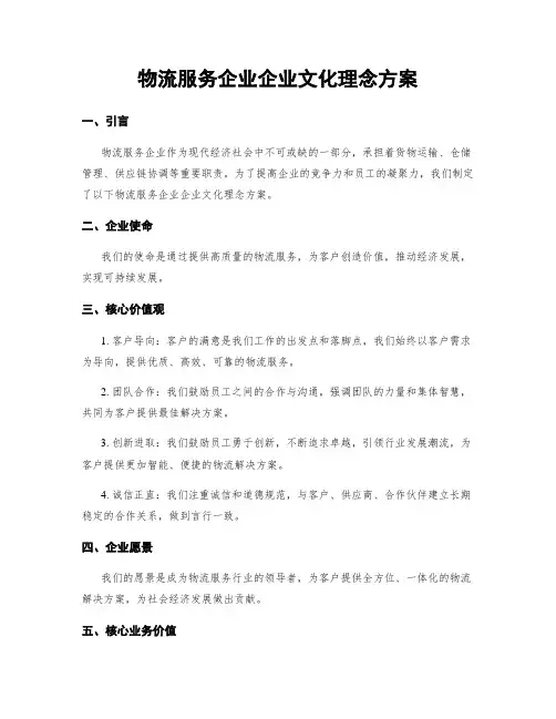 物流服务企业企业文化理念方案