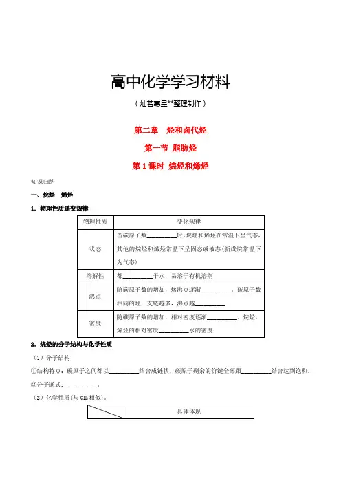 人教版高中化学选修五第二章烃和卤代烃第一节脂肪烃练习.docx