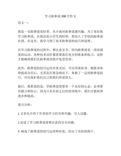 学习跆拳道300字作文