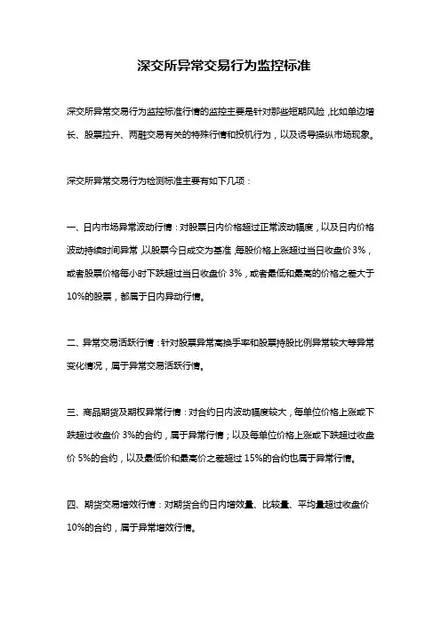 深交所异常交易行为监控标准