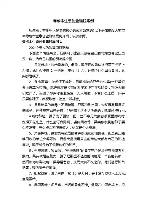 零成本生意创业赚钱案例