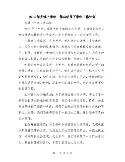 2024年乡镇上半年工作总结及下半年工作计划