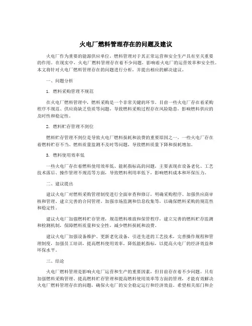 火电厂燃料管理存在的问题及建议