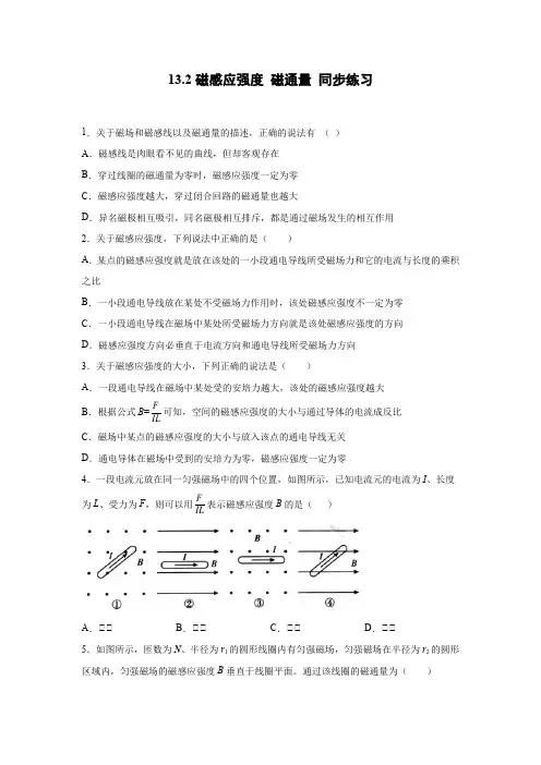 13.2磁感应强度 磁通量 同步练习—高二上学期物理人教版(2019)必修第三册