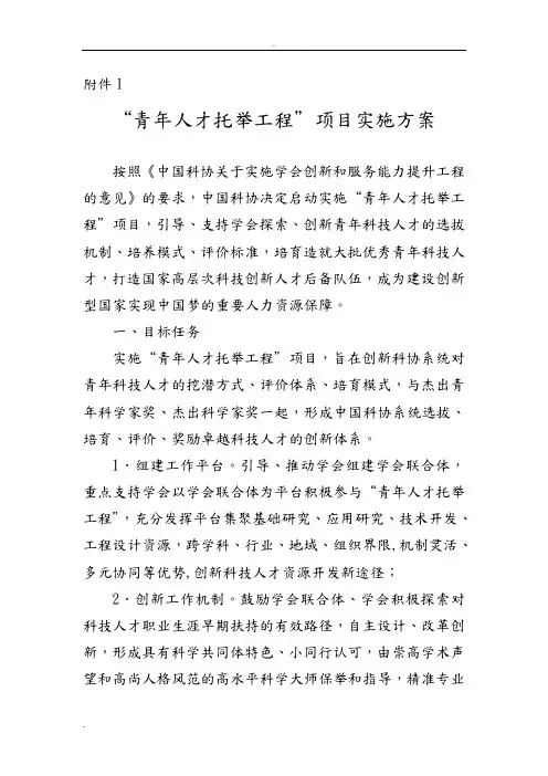 “青年人才托举工程”项目实施计划方案