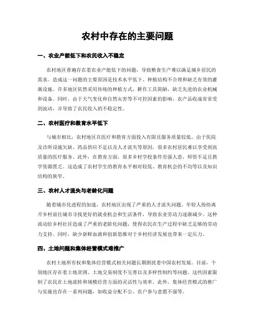农村中存在的主要问题