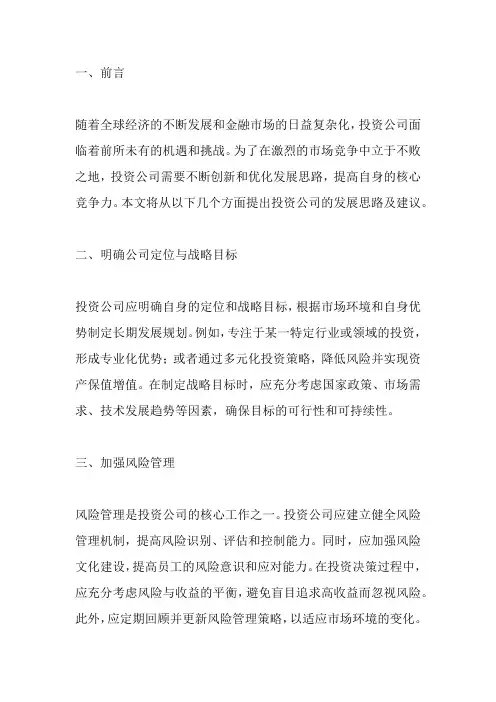 投资公司发展思路及建议