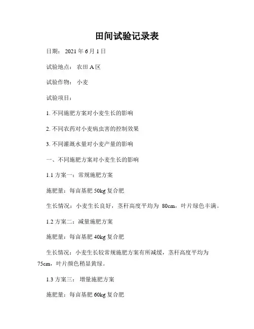 田间试验记录表