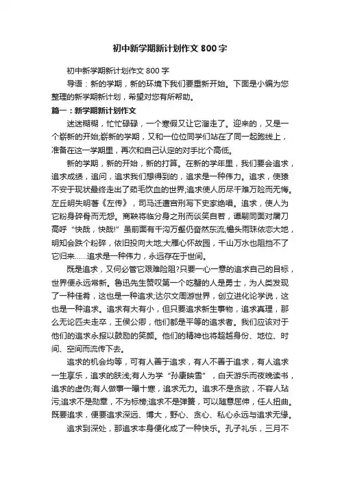 初中新学期新计划作文800字
