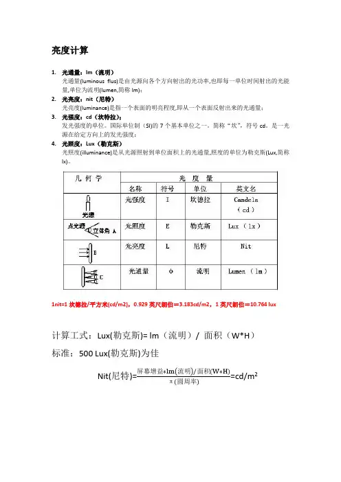 亮度单位及计算公式
