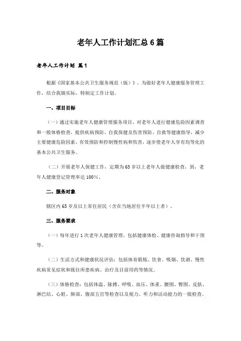 2024年老年人工作计划汇总6篇